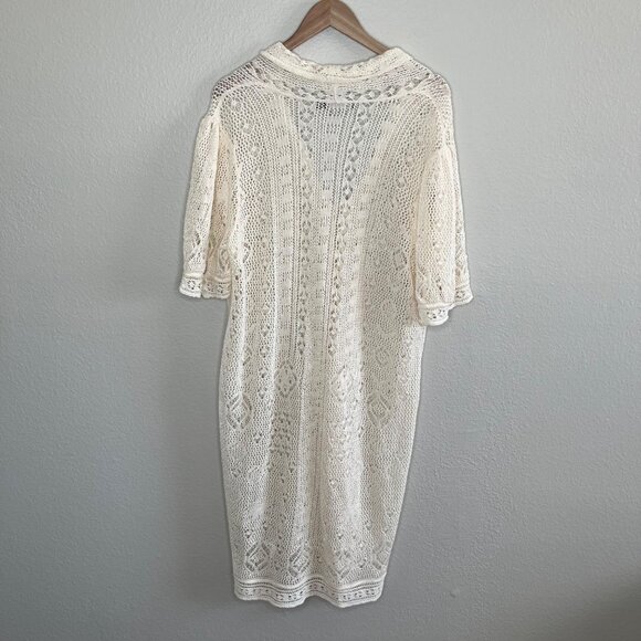 Lauren Ralph Lauren 1X White ivory Long Linen Crochet Cardigan Sweater - Picture 8 of 14
